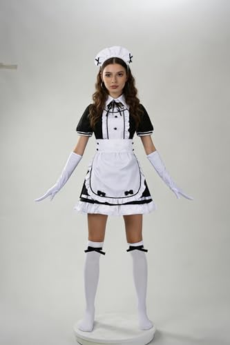 Anime Maid Cosplay Dress Set for Women Cute Waitress Outfit with Accessories for Masquerade and Theme Parties