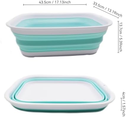 SAMMART 12L (3.17 Gallon) Collapsible Tub - Foldable Dish Tub - Portable Washing Basin - Space Saving Plastic Washtub (1, White/Lake Green)