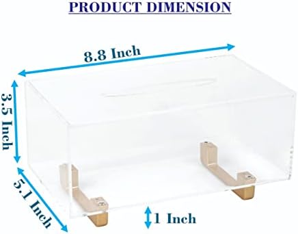YoBa Thick Acrylic Tissue Box Holder Rectangular Clear Tissue Box Dispenser with Gold Plated Aluminum Legs for Bathroom, Kitchen, Bedroom, Office, Hotels and Restaurant