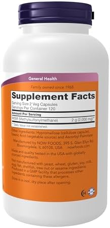 NOW Supplements, MSM (Methylsulfonylmethane) 1,000 mg, Joint Health*, 240 Veg Capsules