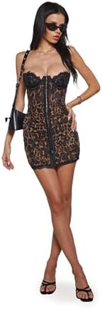 Dolls Kill Captivating Gazes Slip Dress by Current Mood – Mesh with Lace Trim & Underwire Bust