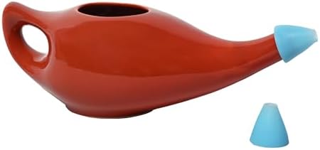 HealthGoodsIn Ceramic Neti Pot, Dishwasher Safe, Premium Handcrafted with 2 Silicone Nozzle and Salt for Sinus - 225 Ml. Capacity (Brown)