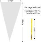 Cellophane bags,100 Pcs 7x15 Inch Clear Cellophane Treat Bags Carrot Cone Shaped Treat Bag with Twist Ties Plastic Popcorn Bags Cotton Candy Bag for Easter Party Favors Baby Shower Birthday Gift