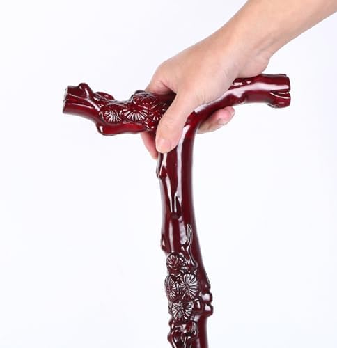 Plum Blossom Flower Décor Wood Cane - Handmade, Ergonomic, Comfort Grip Support Pole- for Men and Women- Fashionable Wooden Walking Stick 36"(90cm/35.4in, Coffee)