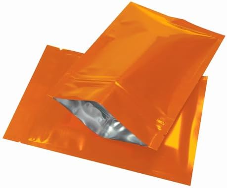 QQ Studio 100pcs Double-Sided Glossy Metallic Mylar Flat Packaging QuickQlick™ Bags (3.3" x 5.1", Glossy Orange)