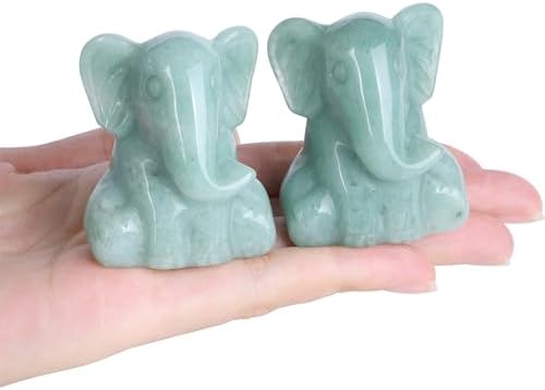 YATOJUZI 2" Green Aventurine Elephant Statue - Hand Carved Crystal Decor for Home, Office, or Gifts