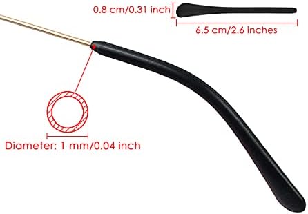 6 Pairs Temple Tips for Eyeglasses Thin (1.0 mm to 1.5 mm) Metal Temple Covers Anti-slip Silicone Glasses Earpieces Ear Sock Cushion Pieces Replacement - Black