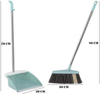 Broom and Dustpan Set for Home,Long Handle Broom with Upright Standing Dustpan,Broom and Dustpan Combo for Office Home Kitchen Lobby Floor Cleaning