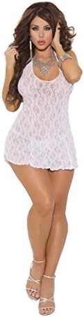 Sexy Lace Sleepwear Nightgown Halter Mini Dress Lingerie, Queen One Size, White