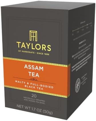 Taylors of Harrogate Assam, Black Tea, Individually Wrapped Bags, 20 Count (Pack of 1), Full-bodied, Satisfying & Malty, Caffeinated, Enjoy Hot or Iced, 20 Teabags