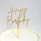 1PCS Gold Happy Birthday Cake Topper, 4.3 x 7.4 Inches Mirrored Gold Acrylic Versatile Cake Decorations, Mirror Acrylic Cake Topper for Birthdays, Anniversaries, Birthday Party Decoration Ideas