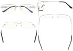 Eyekepper Half-Rim Reading Glasses-Blue Light Blocking-Reduced Eye Strain-Memory Computer Glasses Titanium Readers Men, Transparent Lenses (Silver,+4.00)