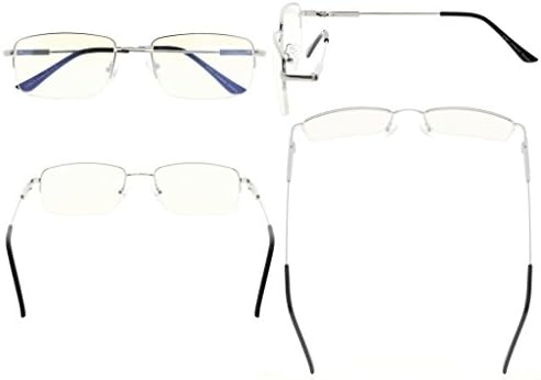 Eyekepper Half-Rim Reading Glasses-Blue Light Blocking-Reduced Eye Strain-Memory Computer Glasses Titanium Readers Men, Transparent Lenses (Silver,+4.00)