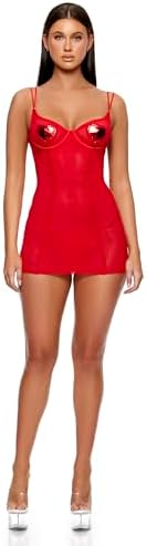 Forplay Heart of Metals Metallic Contrast Sheer Chemise Set - Red