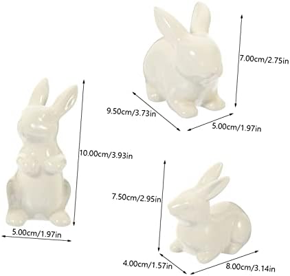 ABOOFAN 3pcs Ceramic Bunny Ornament Decor Rabbit Figurines for Easter Home Decor