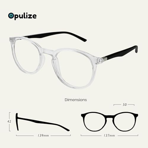 OPULIZE MET Blue Light Blocking Reading Glasses for Women Men, Slim Round Frame with Scratch Resistant and Spring Hinges, Computer Glasses with Anti-Reflective, Clear +2.5 (Pack of 2)