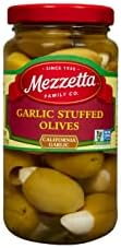 Mezzetta Garlic Stuffed Olives - Greek Green Olives with Fresh Garlic from California - Savory Flavor for Grilled Steak and Appetizers - 100% Natural Gourmet Snack Non-GMO - 6 Oz Jar - Pack of 6