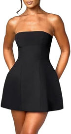 LuFeng Women's Sexy Strapless Backless Tube Top Bodycon Dress Sleeveless Cute A Line Mini Dresses