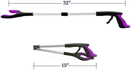 2-Pack Reacher Grabber Tool, Foldable Trash Picker Grabber, Trash Gripper, Garden Nabber, Litter Picker, Extended Grabber（Purple/Blue)