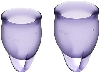 Satisfyer Feel Confident Menstrual Cup - Reusable Period Cup with Removal Ring - Soft, Flexible Body-Safe Silicone, Easy Insertion & Removal - Includes 2 Cup Sizes for All Flows (Purple)