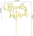 Officially Retired Cake Topper, Happy Retirement Cake Decorations, Plam Tree Beach Chair Retirement Party Decoration Supplies for Women or Men - Gold Glitter