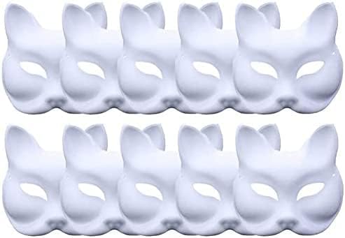 Meioro DIY White Paper Mask Pulp Blank Hand Painted Mask Personality Creative Free Design for Artistic Projects, Theater, Halloween, Masquerade Parties, Classroom Art - 10pcs (Fox)