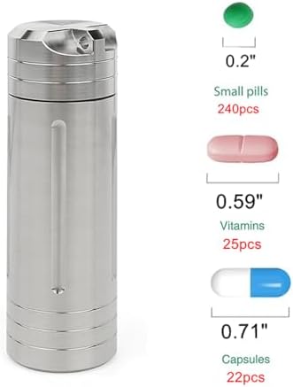 Large Size High Capacity Stainless Steel Keychain Pill Holder – Pill Container Portable Pill Case for Backpack, Keyring Watertight Travel Pill Container for Medicine (Large)