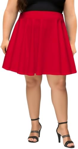 Afibi Womens Plus Size Mini Skater Skirt Basic Versatile High Waisted Flared Short Stretchy Skirts