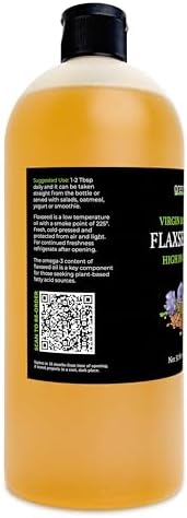 GreenIVe Flax Seed Oil 100% Pure Cold Pressed – Grown in USA, High Vegan Omega 3 6 9 Fatty Acids – Premium Flaxseed Oil – Non-GMO, (32 Fl Oz)