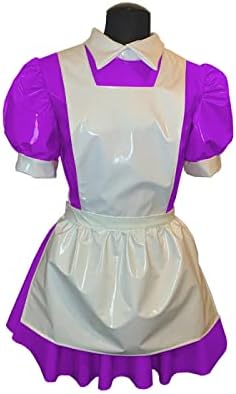 Mens Male Dress Costume Sleeve Wetlook Latex Maid Flared Dress,Fuchsia,M