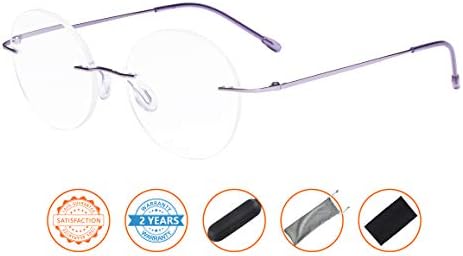 CessBlu Rimless Reading Glasses Round Readers for Men Women (Purple) +1.5