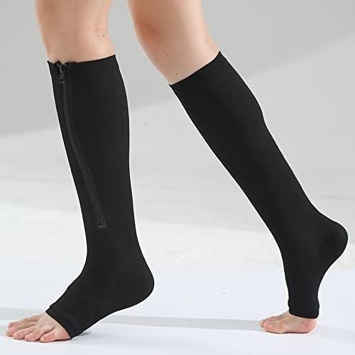 2 Pair Zipper Women Compression Stockings Burn Fat Socks Open Toe Girl Compression Slim Beauty Leg,Black,XXL