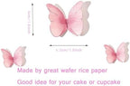 YOcity 48Pcs Edible Butterflies Cake Cupcake Toppers Pink Wafer Paper Butterfly Cake Decorations for Wedding Birthday Party Cupcakes Decorating Pink