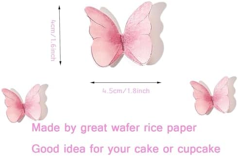 YOcity 48Pcs Edible Butterflies Cake Cupcake Toppers Pink Wafer Paper Butterfly Cake Decorations for Wedding Birthday Party Cupcakes Decorating Pink