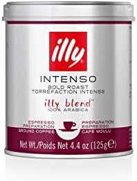 illy Intenso Espresso Ground Coffee, Dark Roast, Robust and Full Flavored With Notes of Deep Cocoa, All-Natural, No Preservatives, 4.4oz (Pack of 3)
