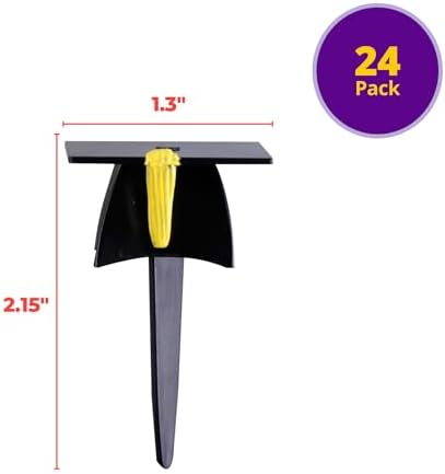 DecoPac Grad Hat Cupcake Toppers, 24 Graduation Cake Pics, Black Grad Hat DecoPics, Food Safe Cake Decorations - 24 Pack