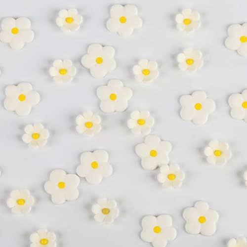 Royal Icing Flowers 32 Count Edible Mini White Blossoms Roses Daisy Sugar Flowers Cake Decorations for Baking Cupcakes Ice Cream Cookies Spring Waffles Cookies Wedding Birthday Cake Party