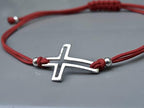 Red String Cross Sterling Silver 925 Bracelet Thread Wristband Charm Unisex Jewelry