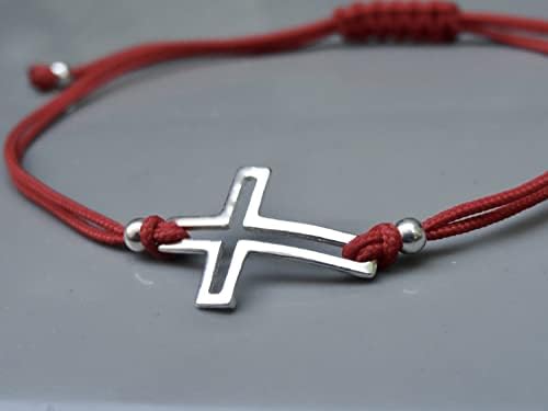 Red String Cross Sterling Silver 925 Bracelet Thread Wristband Charm Unisex Jewelry