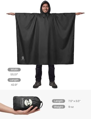 SaphiRose Hooded Rain Poncho Waterproof Raincoat Jacket for Men Women Adults