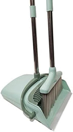 Extendable Long Handle Broom and Dustpan Set, Stainless Lightweight Upright Standing Broom and Dustpan Combo for Kitchen Lobby Office Living Room Household Indoor or Outside (Nordic Green)