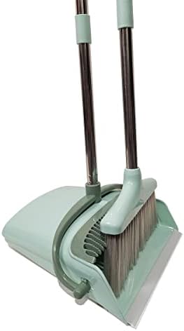 Extendable Long Handle Broom and Dustpan Set, Stainless Lightweight Upright Standing Broom and Dustpan Combo for Kitchen Lobby Office Living Room Household Indoor or Outside (Nordic Green)