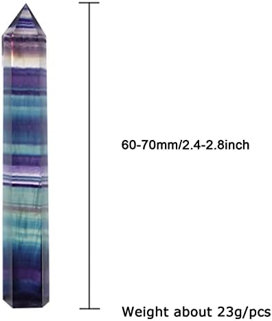 7PCS Rainbow Fluorite Quartz Crystal Wand Healing Crystal Tower Quartz Crystals Stones Points Gemstone Wand Set for Healing Reiki Chakra Meditation Therapy,60-70mm