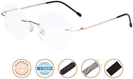 CessBlu Rimless Reading Glasses Round Readers for Men Women (Gold) +3.0