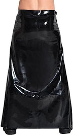 Black Sexy Latex Kilt Skirts with Belts and Buckles at Side Long Ankle Length Rubber Bottoms Uniform,Custom Color,L