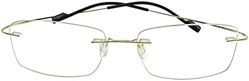 Stylish Rimless Computer Reading Glasses Black Gold Metallic Readers