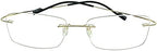 Stylish Rimless Frame Reading Glasses Black Gold Metallic