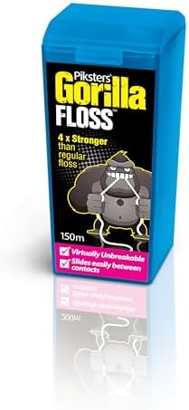 Piksters Gorilla Floss, 150 Meters (164 Yds), Extra Strong Dental Floss, Plaque Remover for Teeth, Shred Resistant, Smooth Gliding, Waxed, Deep Cleaning Teeth Flosser, Oral Care for Adults & Kids