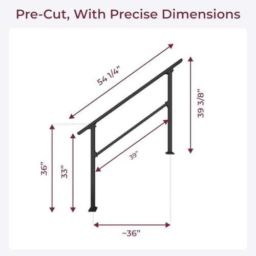 CR Fence & Rail Handrails for Outdoor Steps & Indoor Stair Railing Kit, 3-4 Steps Safety Hand Rail for Porch & Deck