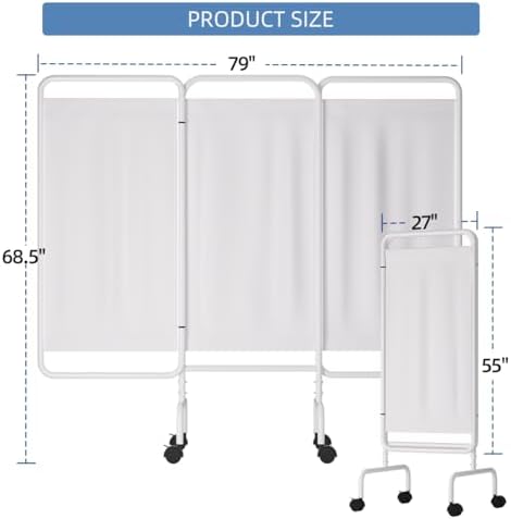 INNOVART 3-Panel Mobile Medical Privacy Screen Room Divider with Wheels, Foldable Flame Retardant Vinyl Room Divider Panels Easy for Storage, Portable Partition Dividers for Hospitals, Clinics, Salons